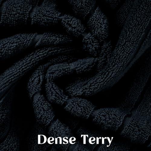 2-Pack Bathroom Hand Towels (Black) Ribbed – Guest Room & Spa Premium Cotton Face Towels 13” x 29”, Soft and Quick Drying 480 GSM