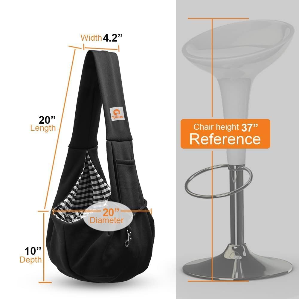 Tomkas Small Dog Sling Carrier - Classic Pocket & Classic Strap - for 3-10 lbs Pets(Black)