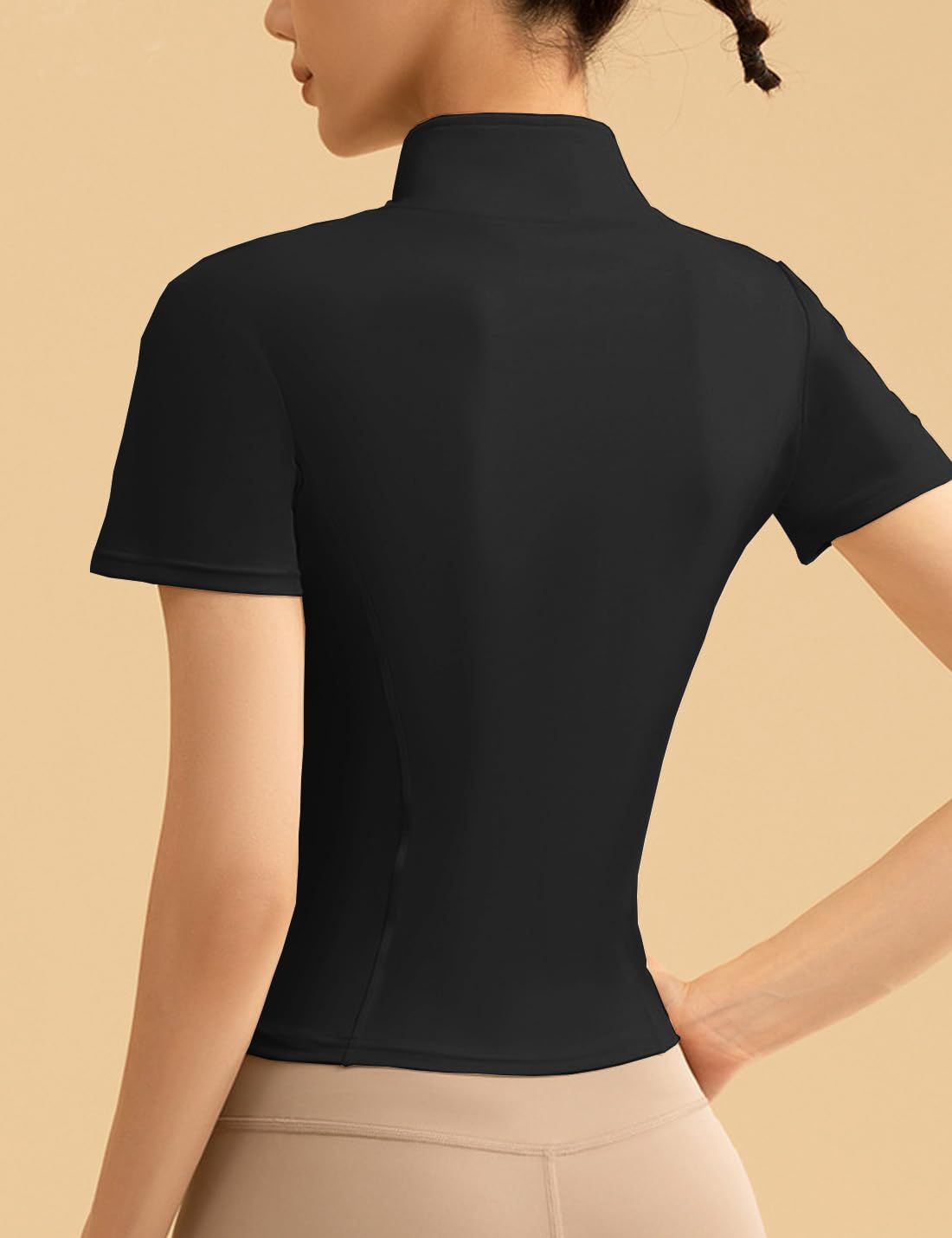 COWOKA Women's Workout Jacket Slim Fitness Casual Short Sleeve Sports coat Yoga Tops Black XL