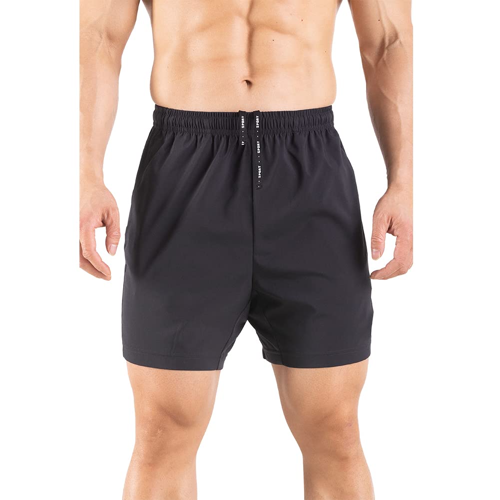 Gaglg Men's 5" Running Shorts 2 Pack Quick Dry Athletic Workout Gym Shorts with Zipper Pockets Black/Black,Small