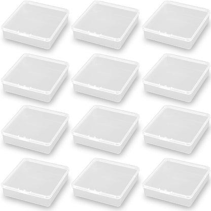 12 Pack Clear Square Plastic Beads Storage Containers Box (2.67 x 2.67 x 1.18 Inch), Square Bead Organizers for Small items, Crafts, Beads, Coins, Jewelry and Business Cards