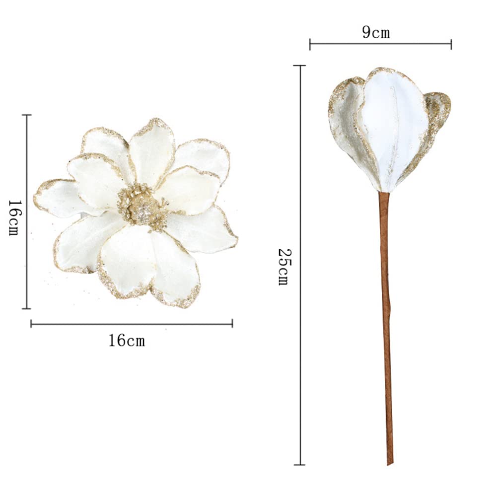 vctops 10 PCS Glitter Artificial Flower Christmas Tree Wreath DIY Ornaments 6.3 Inch Faux Flower for Xmas New Year Wedding Party Holiday Decoration,White A