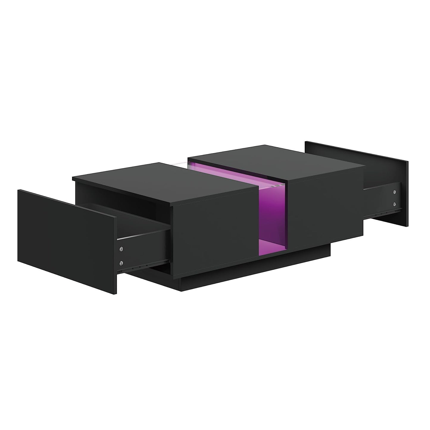 HedoAjim Black Led Coffee Table for Living Room, Rectangular Living Room Table with Storage, Acrylic Coffee Tables with 2 Sliding Drawers, Wood Center Table for Reception Dinning Room