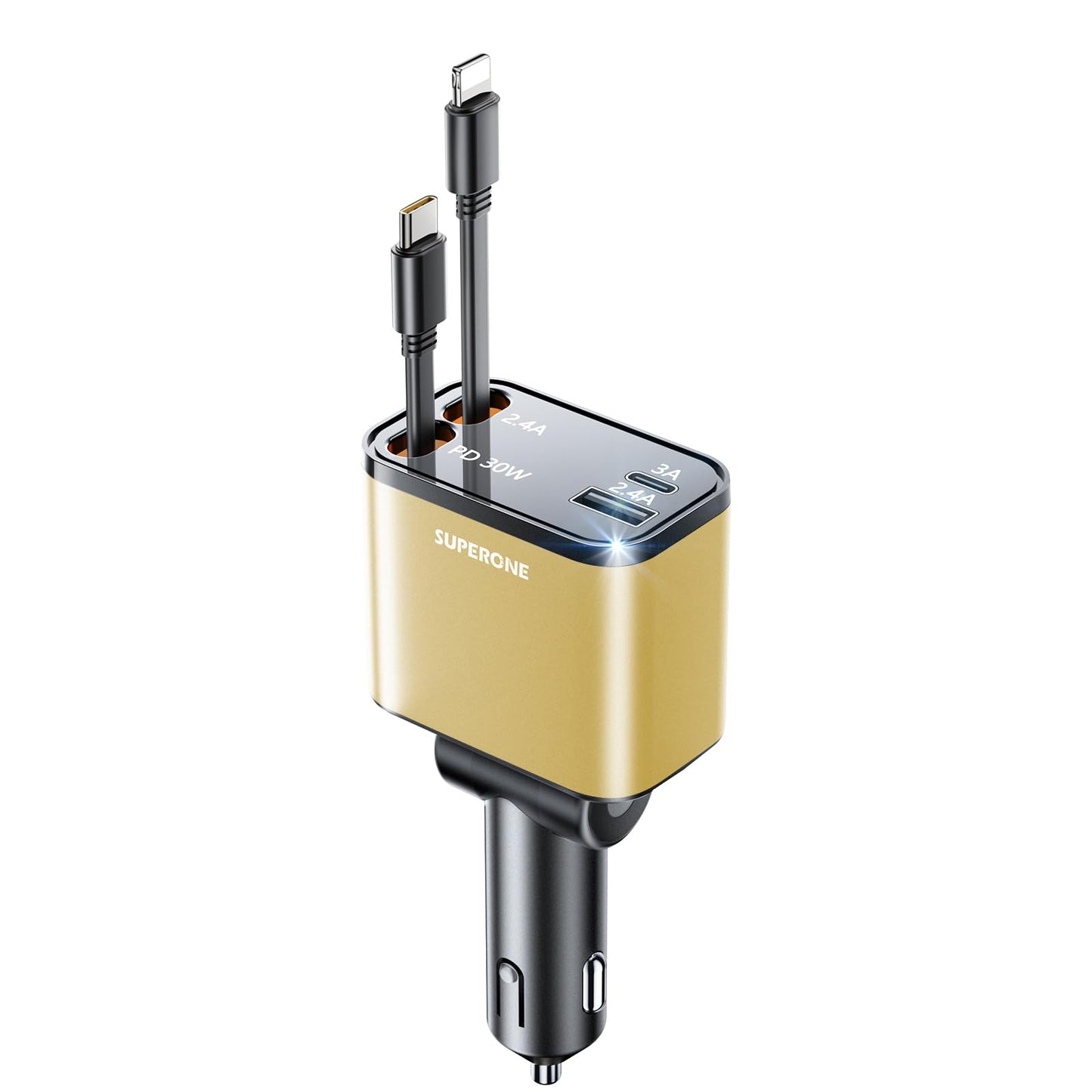 [2025 Upgraded] Retractable Car Charger, SUPERONE 69W Car Phone Charger with Cables Fast Charging, Gifts for Men Women Car Accessories for iPhone 16 15 14 13 12, Samsung, Black