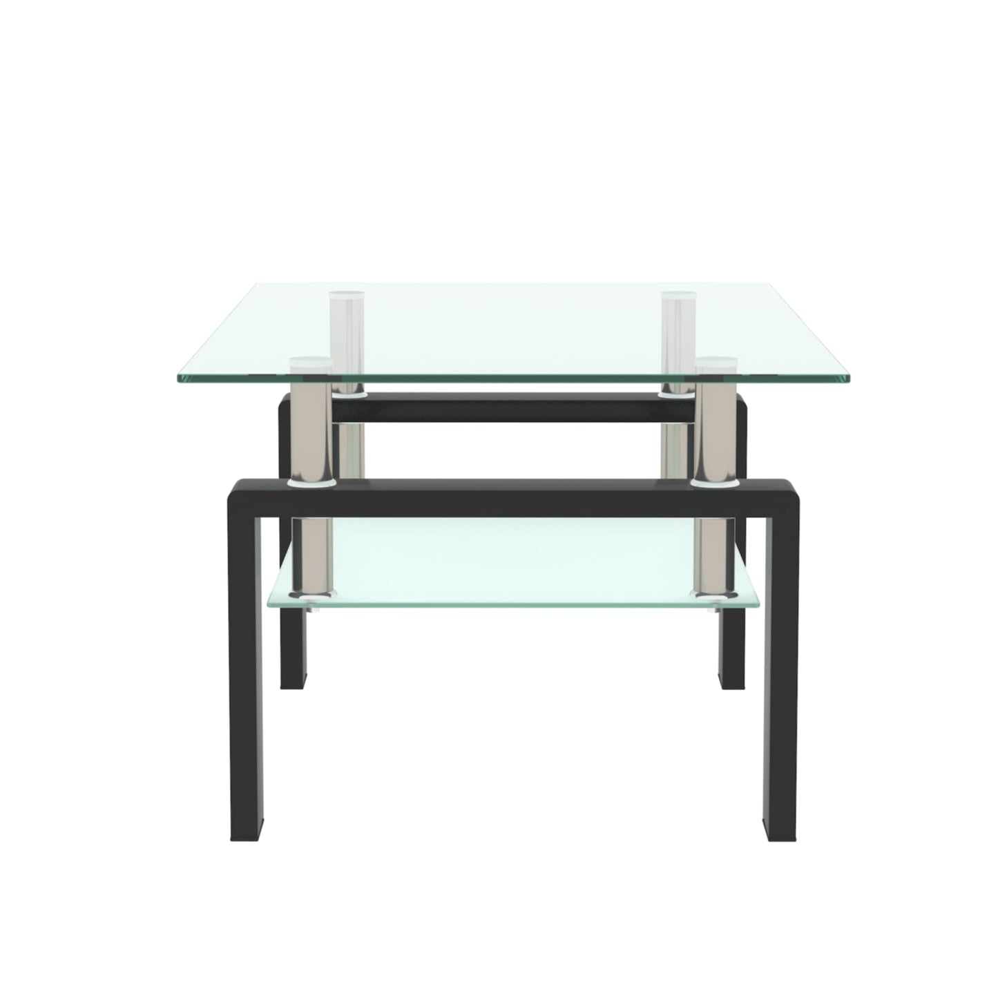 PIUS Rectangle Glass Coffee Table, Clear Coffee Table Modern Side Center Tables Furniture for Living Room,Black