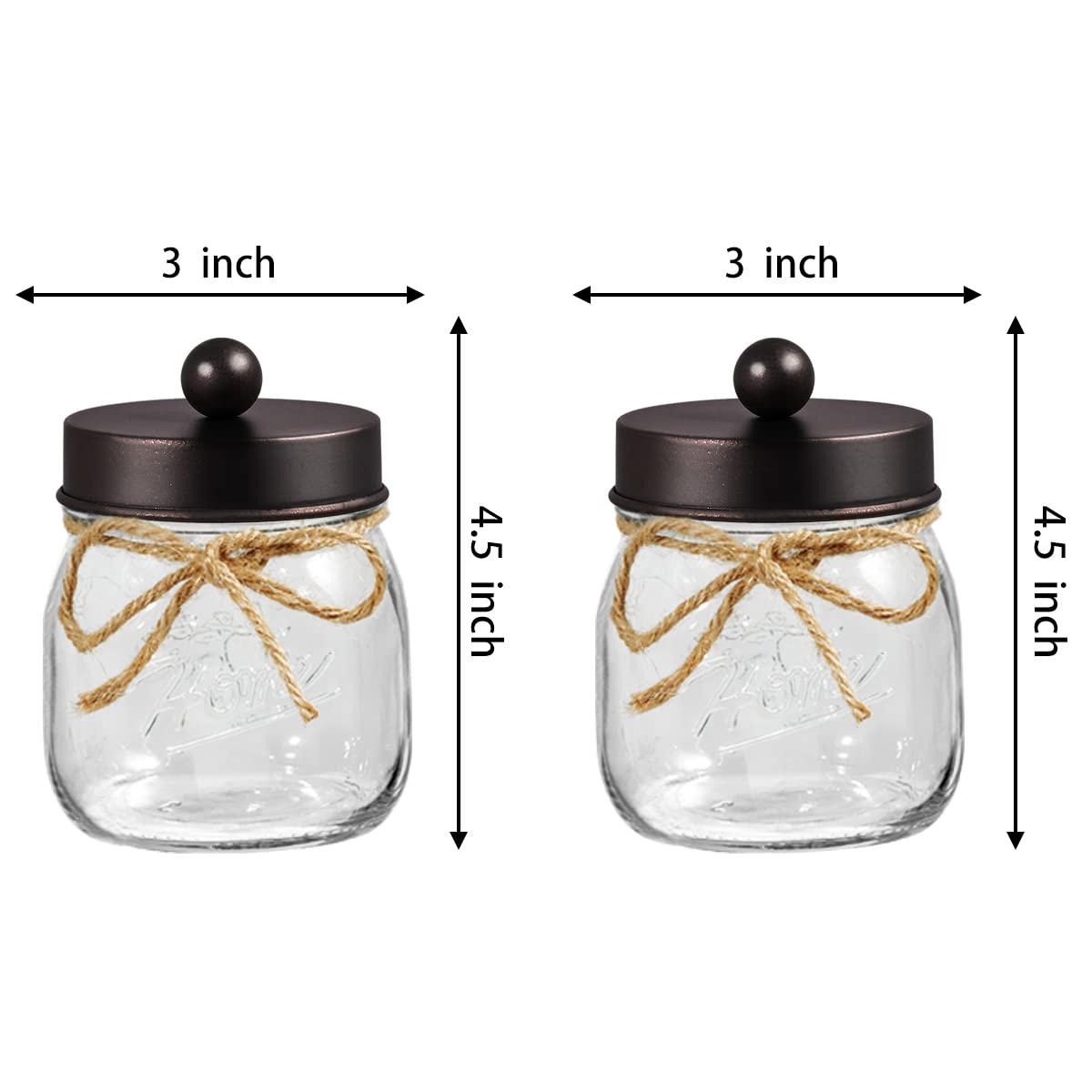 SheeChung 2 Pack Small Mason Jars Qtip Holders, Bathroom Shelf Decor, Guest Bathroom Decor for Cotton Balls, Floss Pick, Cotton Round Pads - Bronze