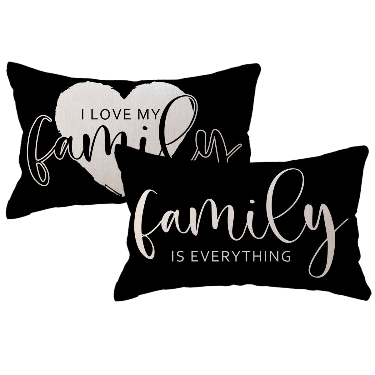 Home Quote Throw Pillow Cover Family is Everything Cushion Covers 12 x 20 Inch Farmhouse Rustic Decor Lumbar Pillowcases 2Pack with Saying Housewarming Gifts for Sofa Couch (Black)