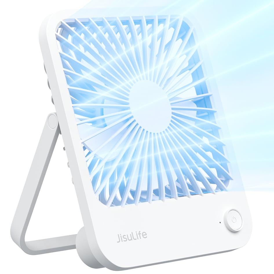 JISULIFE Desk Fan Battery Rechargeable, 4500mAh 180°Foldable Portable Personal Fan, 4 Speeds Adjustable Long Battery-life for Home Office Travel Outdoor Gifts for Women Men-White