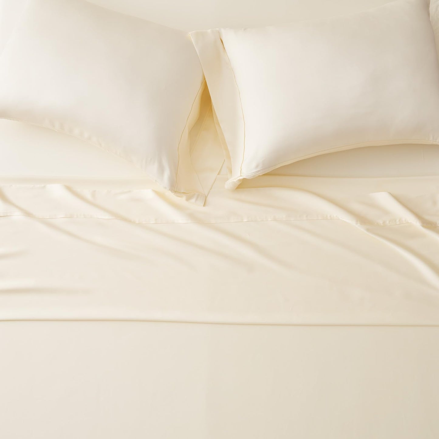 EVERGRACE Tencel Sheet Set Queen Size 4 Pieces，Soft Cooling Bed Sheets for Hot Sleepers, Eucalyptus Lyocell Luxury Breathable Bedding Set, 1 Fitted Sheet, 1 Flat Sheet, 2 Shams, Cream