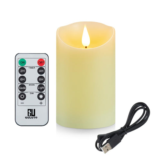 Guluto Flickering Flameless Candles with Rechargeable Battery, Electronic Candles with Remote and Timer, led Pillar Candles Real Wax Wick, led Candles for Home, Wedding, Halloween, Christmas 3" x 4"