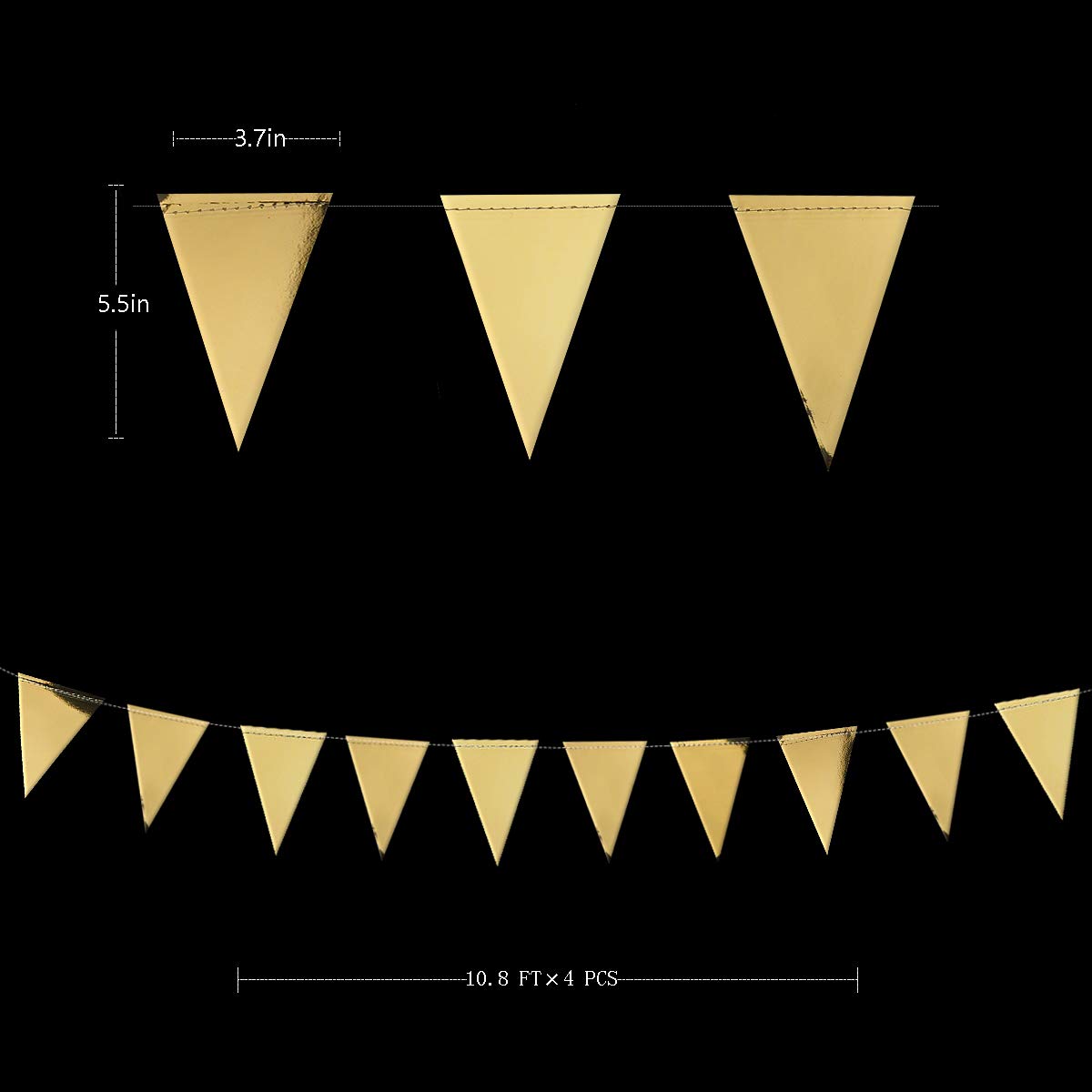 40Ft Gold Party Decoration Triangle Flag Banner Double Sided Metallic Paper Pennant Bunting Garland for Graduation Wedding Bridal Shower Birthday Bachelorette Engagement Anniversary Hen Party Supplies