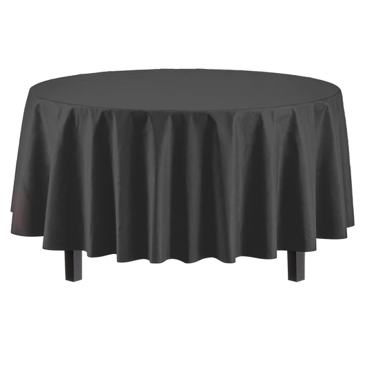 Exquisite Party Solids 12-Pack Premium Plastic Tablecloth 84in. Round Table Cover - Black