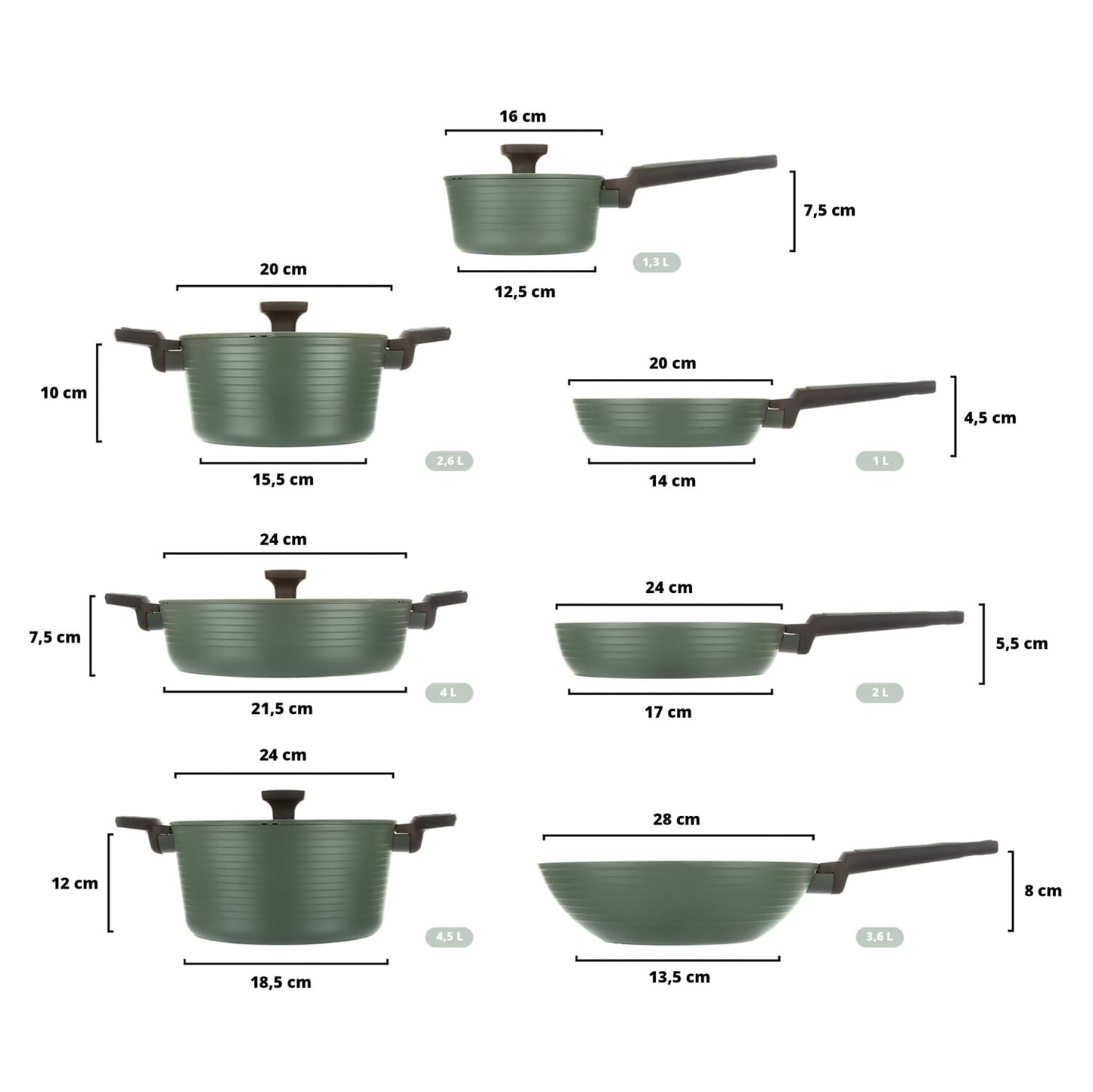 KASANOVA 11 Pcs Pots and Pans set Nonstick, Induction cookware, Pans for cooking with glass lids, Frying Pans & Casseroles, PFOA free (Green)