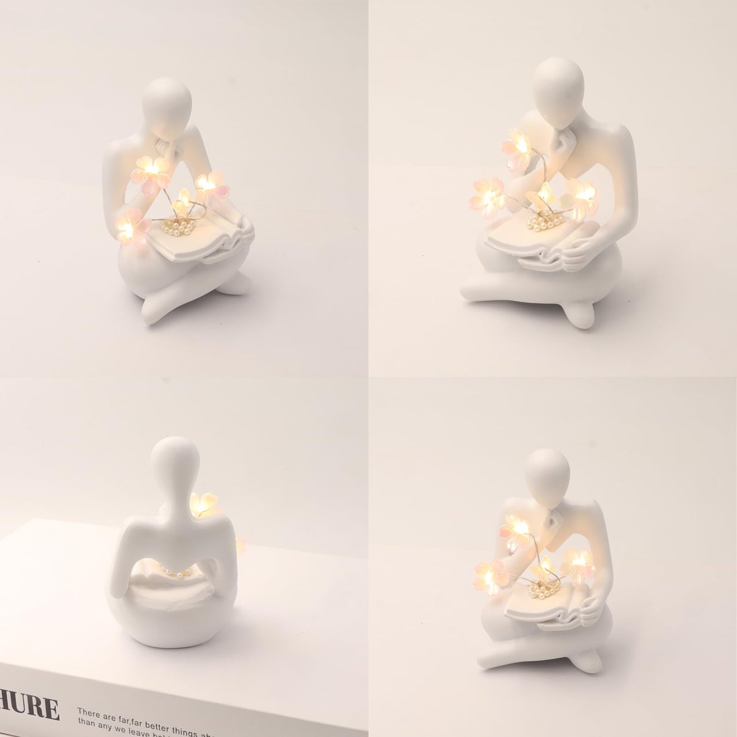 Bookshelf Decor Thinker Statue, Battery Powered Night Light, Modern Abstract Reading Figurines Home Decoration, Living Room Office Shelf Table Desk Decor, Aesthetic Gift