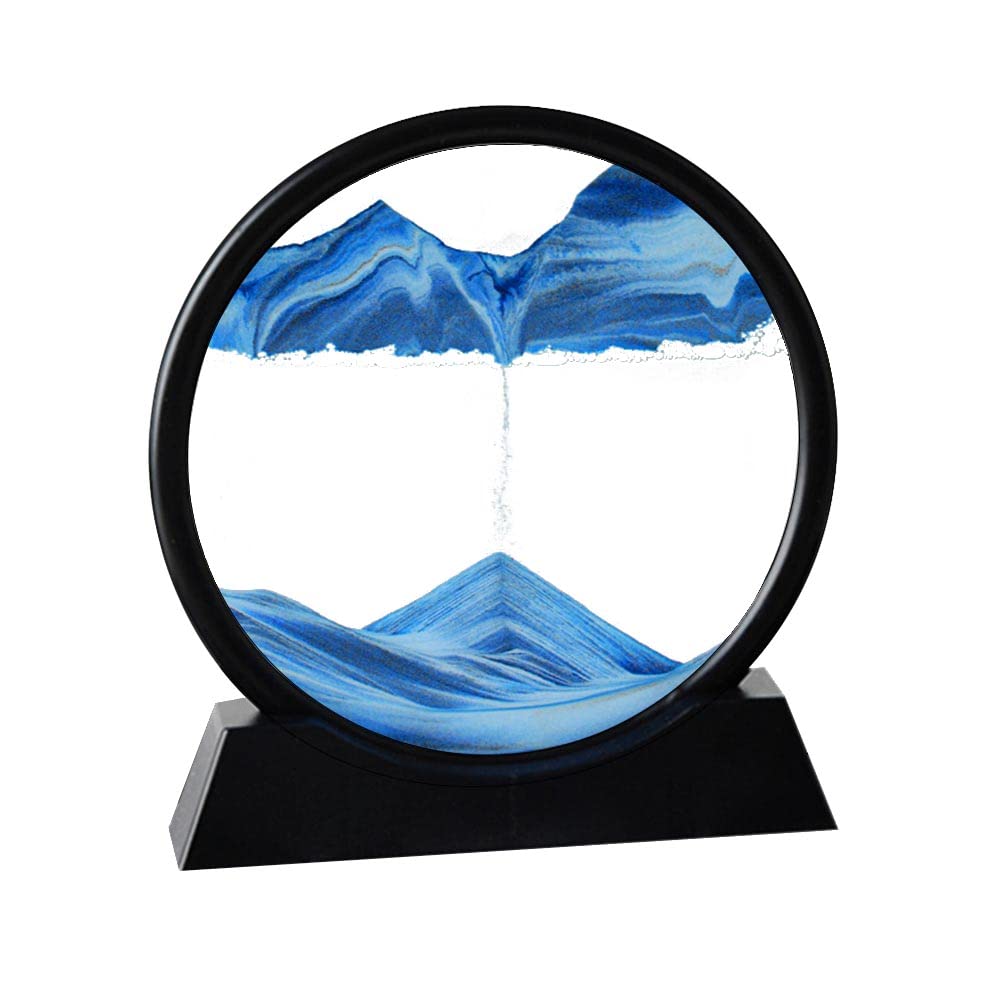 Arthink Moving Sand Art Picture in Motion Round Glass 3D Deep Sea Landscape, Dynamic Sand Art Sandscapes, Sensory Relaxing Desktop Table Decor Desk Decor Art Desk (7 inch, Black)