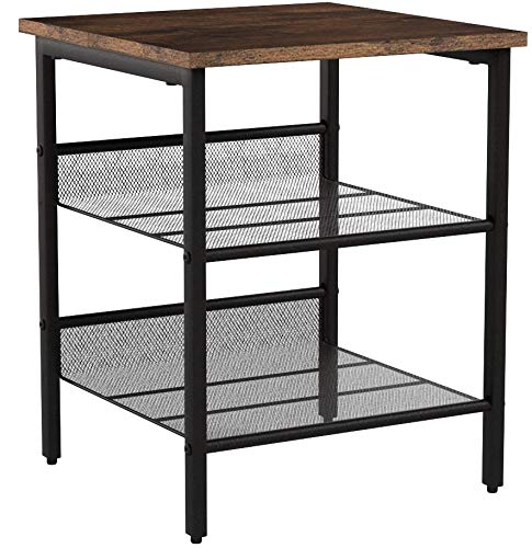 VASAGLE Nightstand, Set of 2 Side Tables, End Tables with Adjustable Mesh Shelves, for Living Room, Bedroom, Industrial, Stable Steel Frame, Easy Assembly, Rustic Brown and Black ULET24X