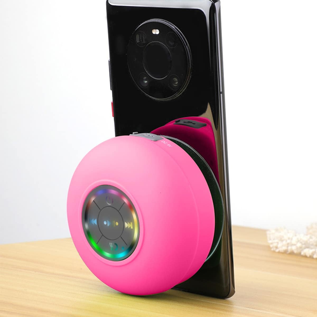 FKLBBLPM Large Suction Cup Waterproof Bluetooth Speaker LED Light Light Waterproof Bathroom Bluetooth Speaker (Pink)