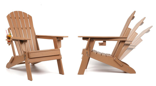 FUNBERRY Folding Adirondack Chairs Set of 2 with Adjustable Backrest, HDPE All Weather Fire Pit Chairs with Cup Holder