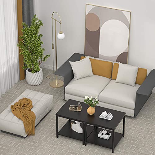 Homieasy Side Table 20 Inch Square, 2-Tier Coffee Tea End Table Nightstands for Sofa Couch Bed, Metal Wood Accent Modern Simple Industrial Style Side Table for Living Room Bedroom, Black