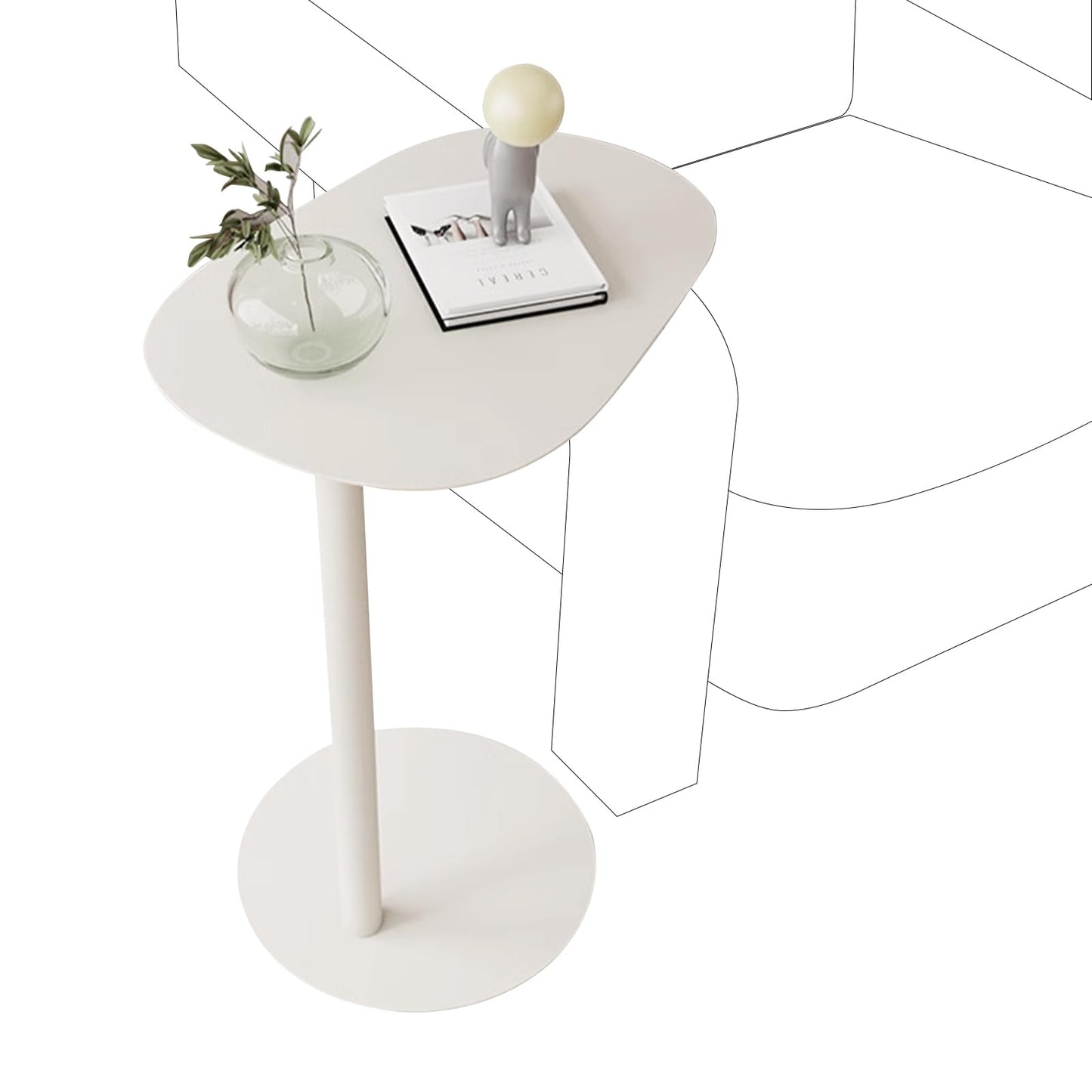 Modern Metal Side Table C Shaped End Table for Couch Slim Sofa Side Table Snack End Table Tv Trays for Eating On Couch for Dining Room, Living Room, Cafe and Balcony (1Pack)