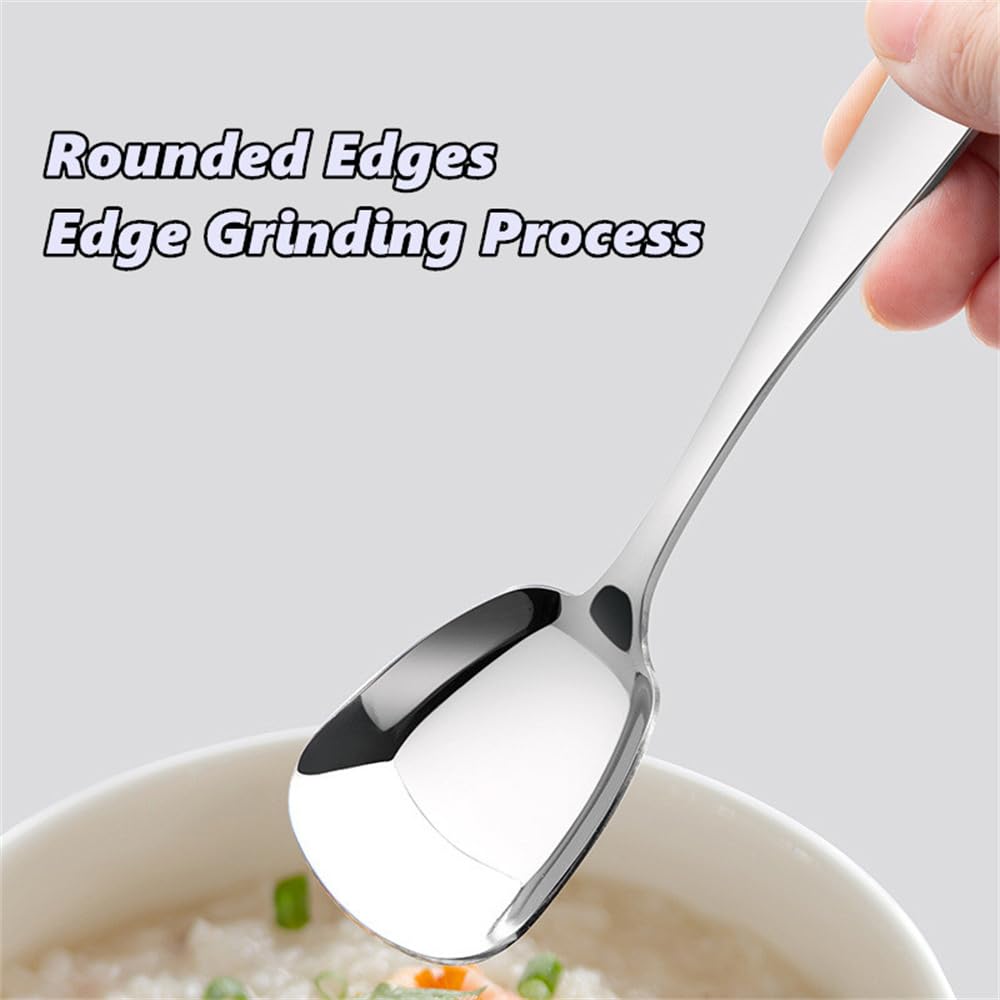 Square Head Stainless Steel Spoons,4PCS Korean style Thick Heavy Weight Soup Spoons,Dessert Spoons 7.3 Inch (silver)