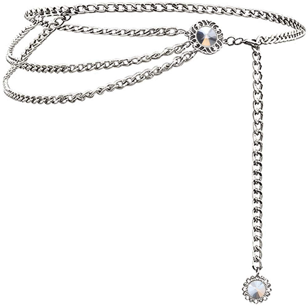 Glamorstar Multilayer Metal Waist Chain Dress Belts Metal Belt for Women