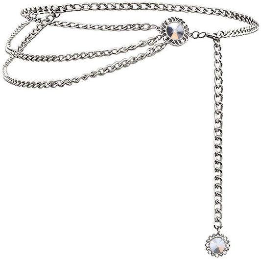 Glamorstar Multilayer Metal Waist Chain Dress Belts Metal Belt for Women