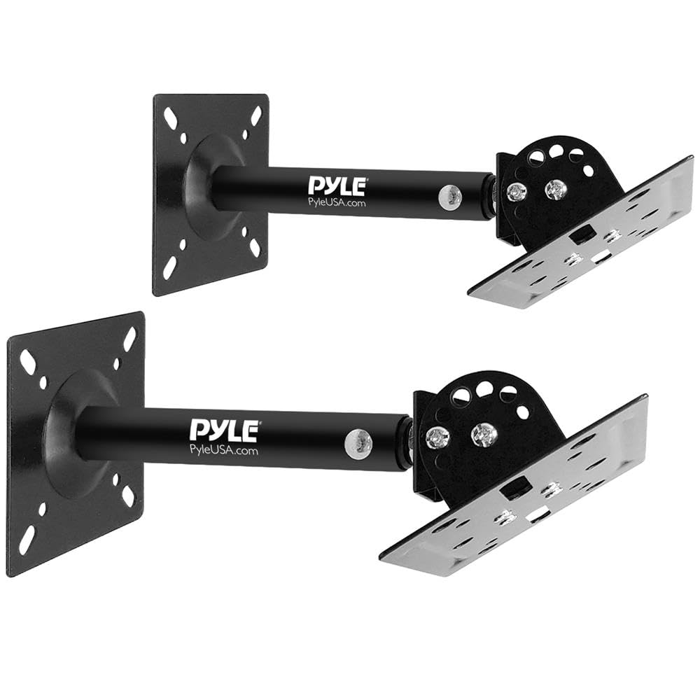 Pyle Speaker Wall Ceiling Mount Stand - Black Speaker Mounting Bracket w/ Adjustable Swivel Tilt, Retractable Telescopic Arm - Home Surround Sound System Bookshelf Satellite Speakers PSTNDC31 (Pair)