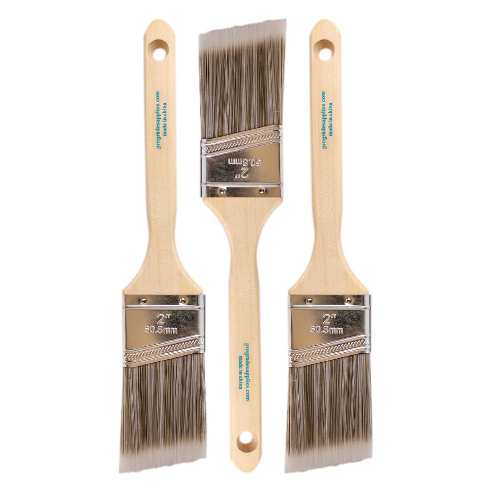 Pro Grade Paint Brush Set - 3-Pack - 2" Angle Brushes for All Latex and Oil Paints & Stains - Home Improvement - Interior & Exterior Use