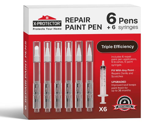 X-Protector Touch Up Paint Pen Kit - 6 Fillable Pens with 3 Types of Brushes - Premium Pen for Touch Ups - Fillable Touch Up Paint Pens for Walls, Furniture, and Other Touch Up Works!