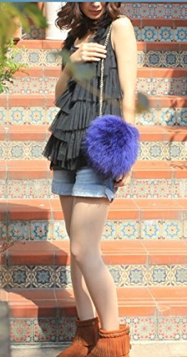 Flada Women's Faux Fluffy Feather Round Clutch Shoulder Bag Blue