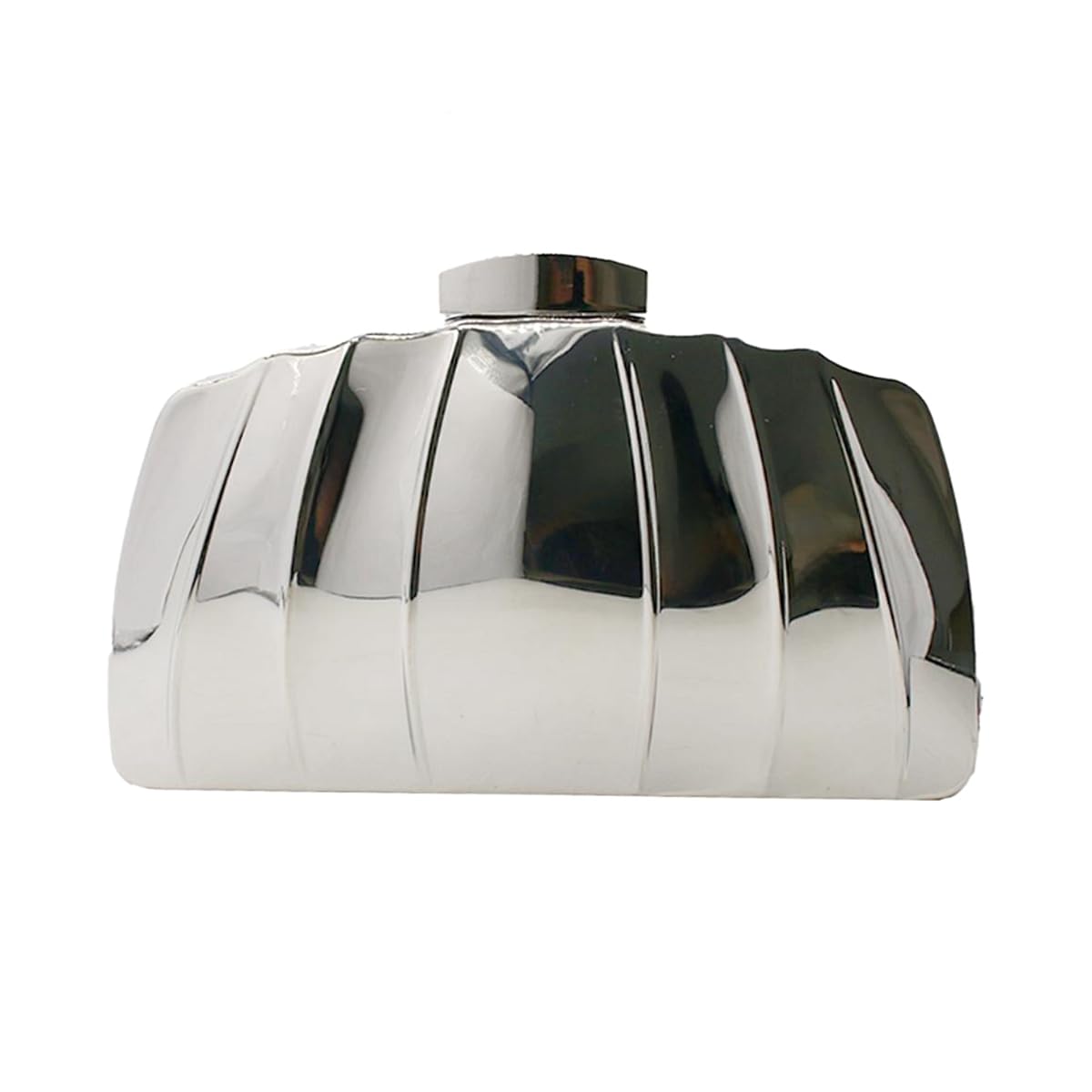 PENGZHI Women Sparkly Metal Clutch Purse Unique Metallic Evening Bag Wedding Clutch Metal Box Handbag Purse Party Shoulder Bag, Silver