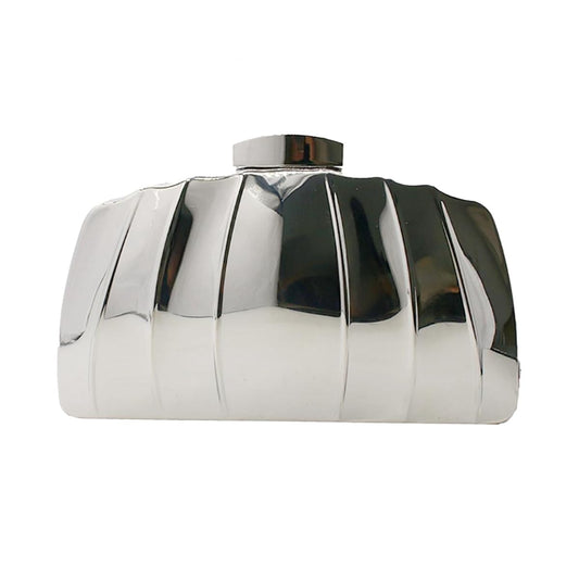 PENGZHI Women Sparkly Metal Clutch Purse Unique Metallic Evening Bag Wedding Clutch Metal Box Handbag Purse Party Shoulder Bag, Silver