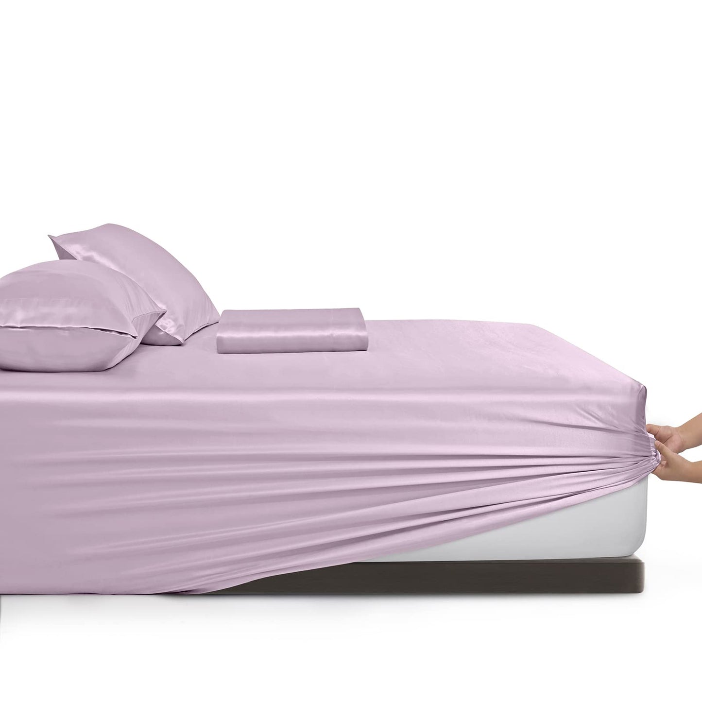 Vonty Satin Sheets Extra Deep Pocket Queen Sheet Sets - Cooling & Silky Satin Queen Size Sheets with 18-24 Inch Deep Pocket, Luxury Lavender Satin Bed Sheets Fit Up to 24" Deep Mattress - 4 Piece