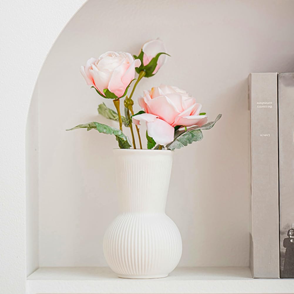 White Ceramic Vases Set of 3, Home Decorative Vase,Rustic Farmhouse Decor, for Your Kitchen, Bedroom, Office, Living Room, Bathroom, & Shelf Centerpiece Table Decorations (White)