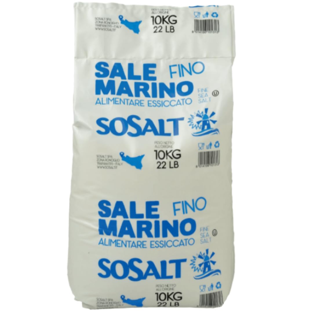 SOSALT DAL MARE DI TRAPANI Fine Sea Salt from Sicily, Foodservice Bulk Bag, (10kg) 22 lb, All Natural, Mediterranean Sea Salt Bulk, Kosher