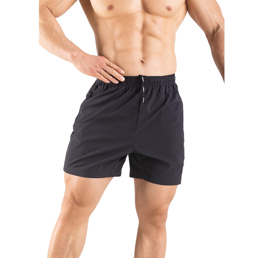 Gaglg Men's 5" Running Shorts 2 Pack Quick Dry Athletic Workout Gym Shorts with Zipper Pockets Black/Black,Small