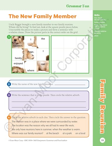 Evan-Moor Skill Sharpeners Grammar and Punctuation Workbook, Grade 4, Nouns, Verbs, Sentence Structure, Subject, Predicate, Language Handbook, Real-World Practice, Fun Activities, Homeschool, Practice