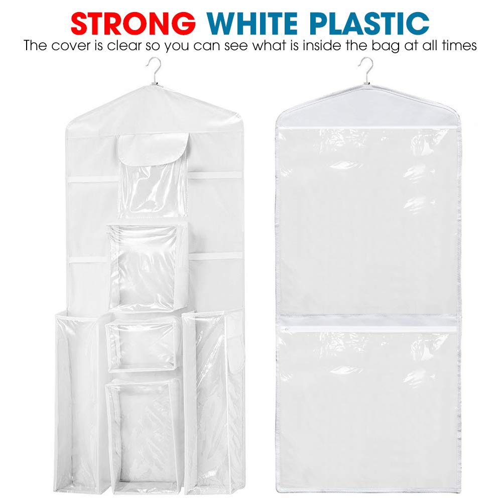 ProPik Hanging Double Sided Wrapping Paper Storage Organizer With Multiple Front And Back Pockets Organize Your Gift Wrap & Gift Bags Bows Ribbons 40”X17 Fits 40 Inch Rolls (White)