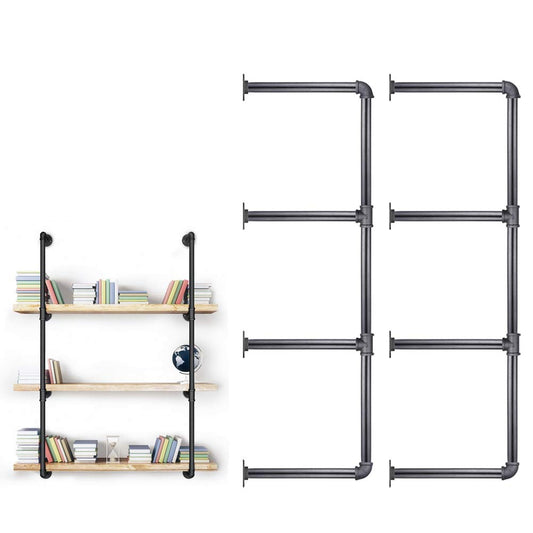 Niubid 3/4 Inches Malleable Cast Iron Pipe 2 PCS 4 Tier. Vintage Industrial Wall Mount Bookshelf Shelving Unit, DIY Open Bookshelf, Shelf Shelves, Home Improvement Kitchen Shelves.