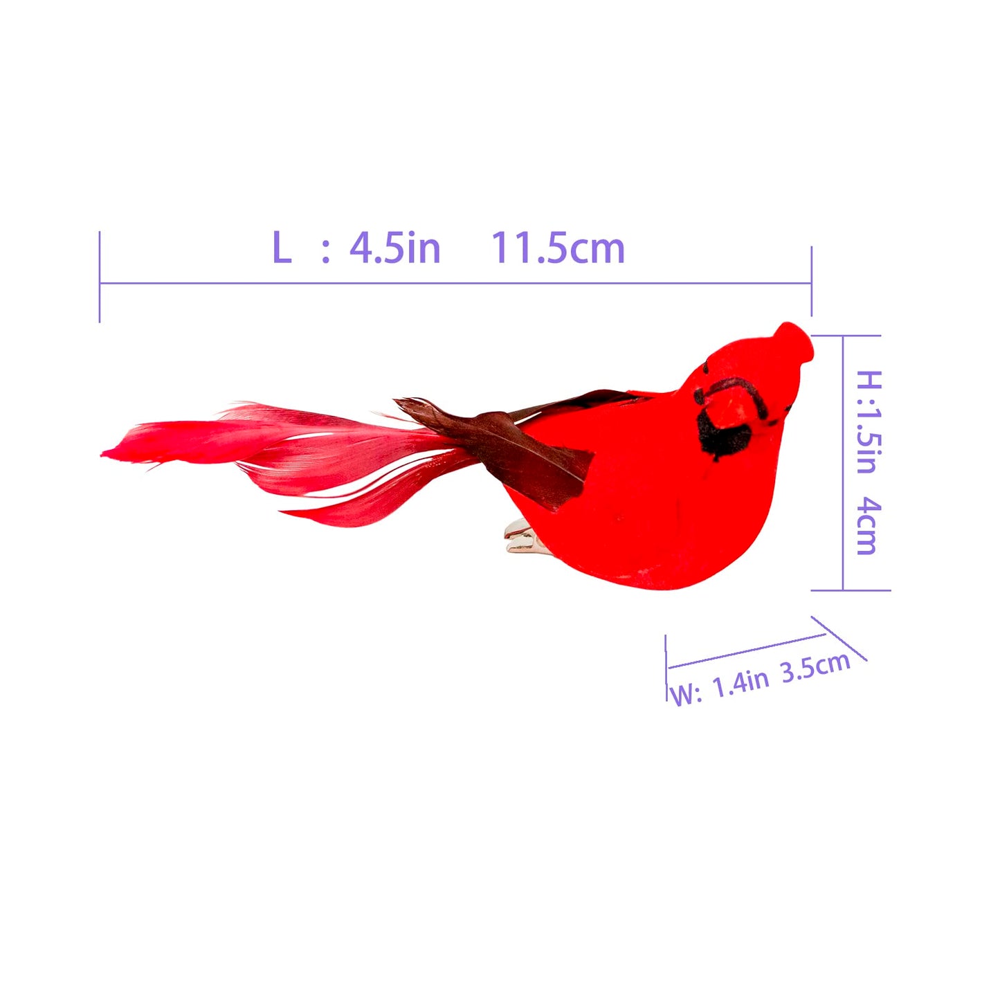 YCHTEWY-Cardinal Clip On Christmas Tree Ornament Decorations - Red Feathers Set of 12 Pieces Each is 4.5" Lon…