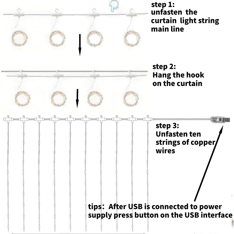 Honche 300Led Cuttable Curtain String Lights 10x10ft with Remote Window Lights for Bedroom Wedding Party Festive Season Propose Marriage (Colorful)