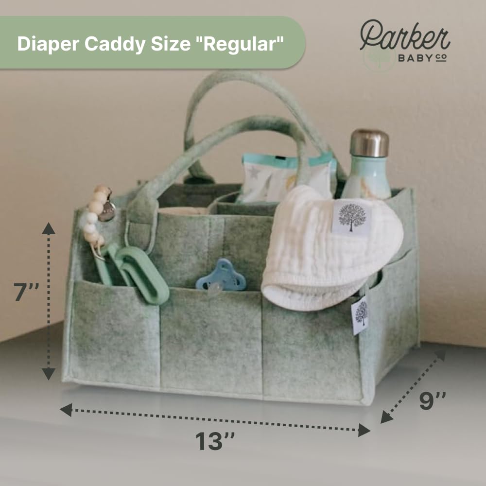 Parker Baby Diaper Caddy - Nursery Storage Bin and Car Organizer for Diapers and Baby Wipes - Sage Green, Regular