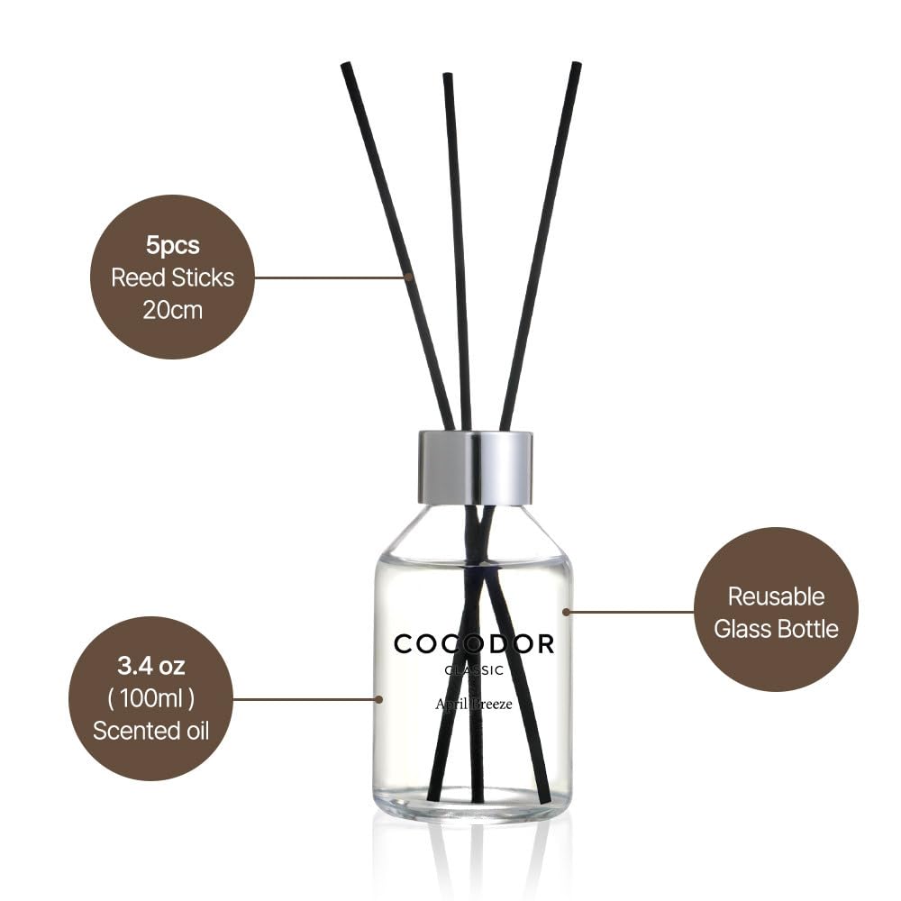COCODOR Classic Reed Diffuser/Dark Vanilla&Sandalwood/3.4oz(100ml)/1 Pack/Home Fragrance Scent Essential Oil Stick Diffuser for Bedroom Bathroom Home Décor