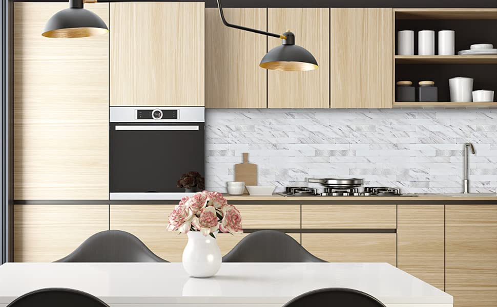 Midcard 20 Sheets Peel and Stick Backsplash PVC Wall Tile - Waterproof & Removable Self Adhesive Backsplash for Kitchen, Bathroom, Laundry Room.