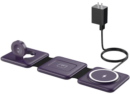 Charging Station for Apple Multiple Devices - 3 in 1 Foldable Magnetic Wireless Charger Dock - Travel Charging Pad for iPhone 16 15 14 13 12 Pro Max Plus Watch & Airpods