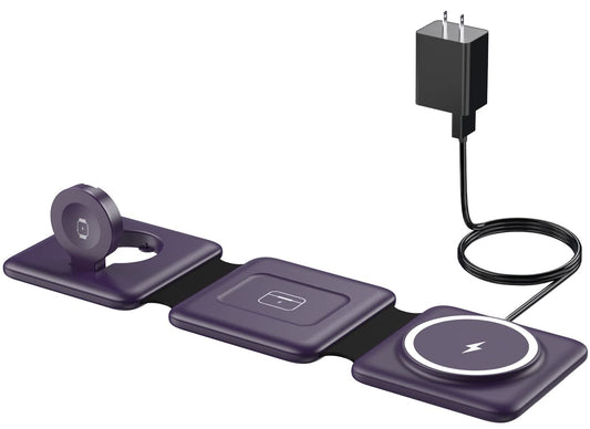 Charging Station for Apple Multiple Devices - 3 in 1 Foldable Magnetic Wireless Charger Dock - Travel Charging Pad for iPhone 16 15 14 13 12 Pro Max Plus Watch & Airpods