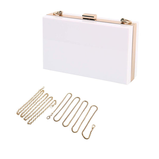 L-COOL Cute Acrylic Shoulder Bag Crossbody Bag Evening Clutch Purse Handbag With 2 Gold Chain For Women(White)