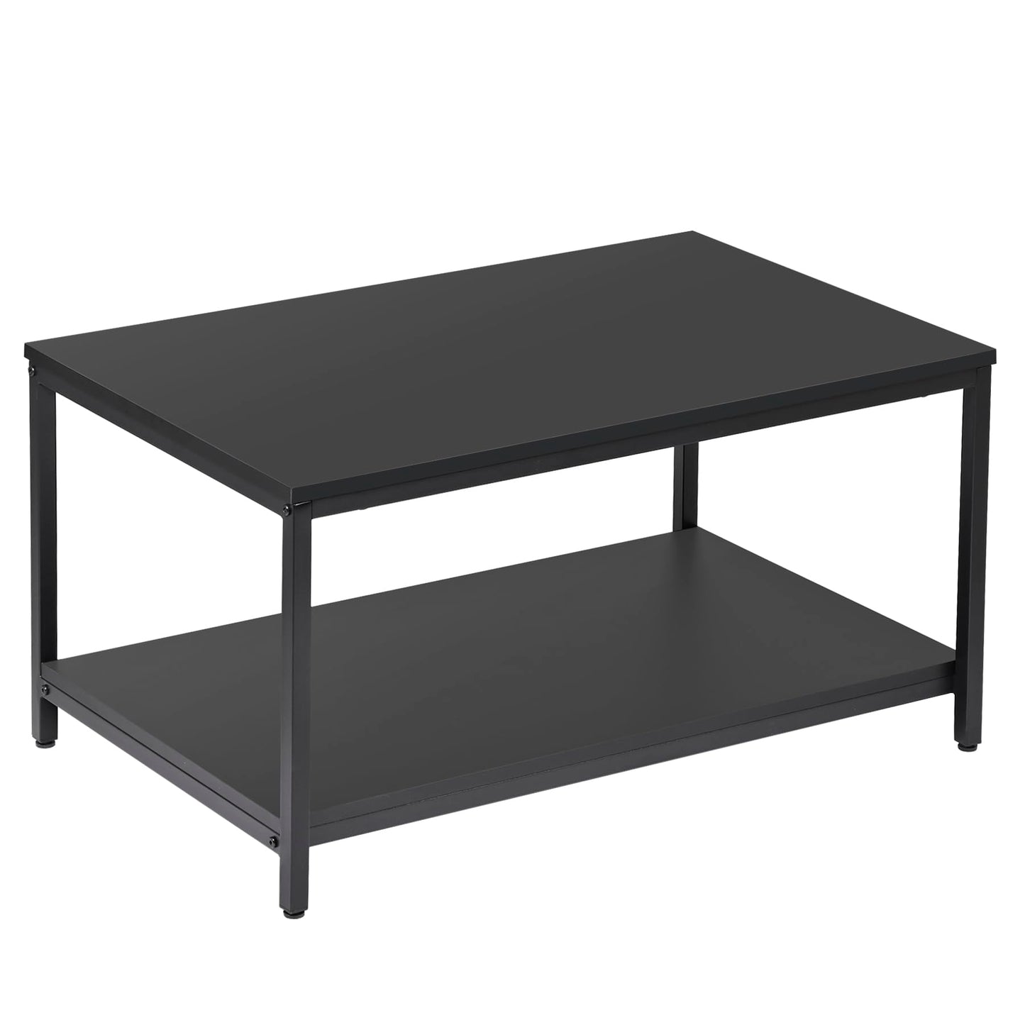 SUPER DEAL 2-Tier Industrial Coffee Table with Storage Shelf for Small Apartment Living Room, Rectangle Wood and Stable Metal TV Stand Side End Table, Black