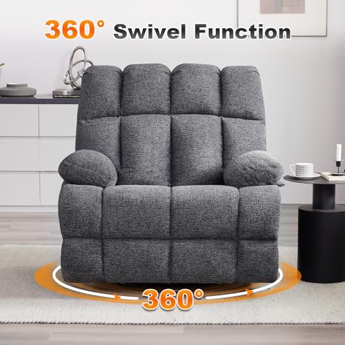 Eiayeebil Oversized Swivel Rocker Recliner Chair for Adult, Rock Recliner for 350lb Big Man, Extra Wide Manual Recliners, Overstuffed Soft Rocking Sofa Chair,Light Grey